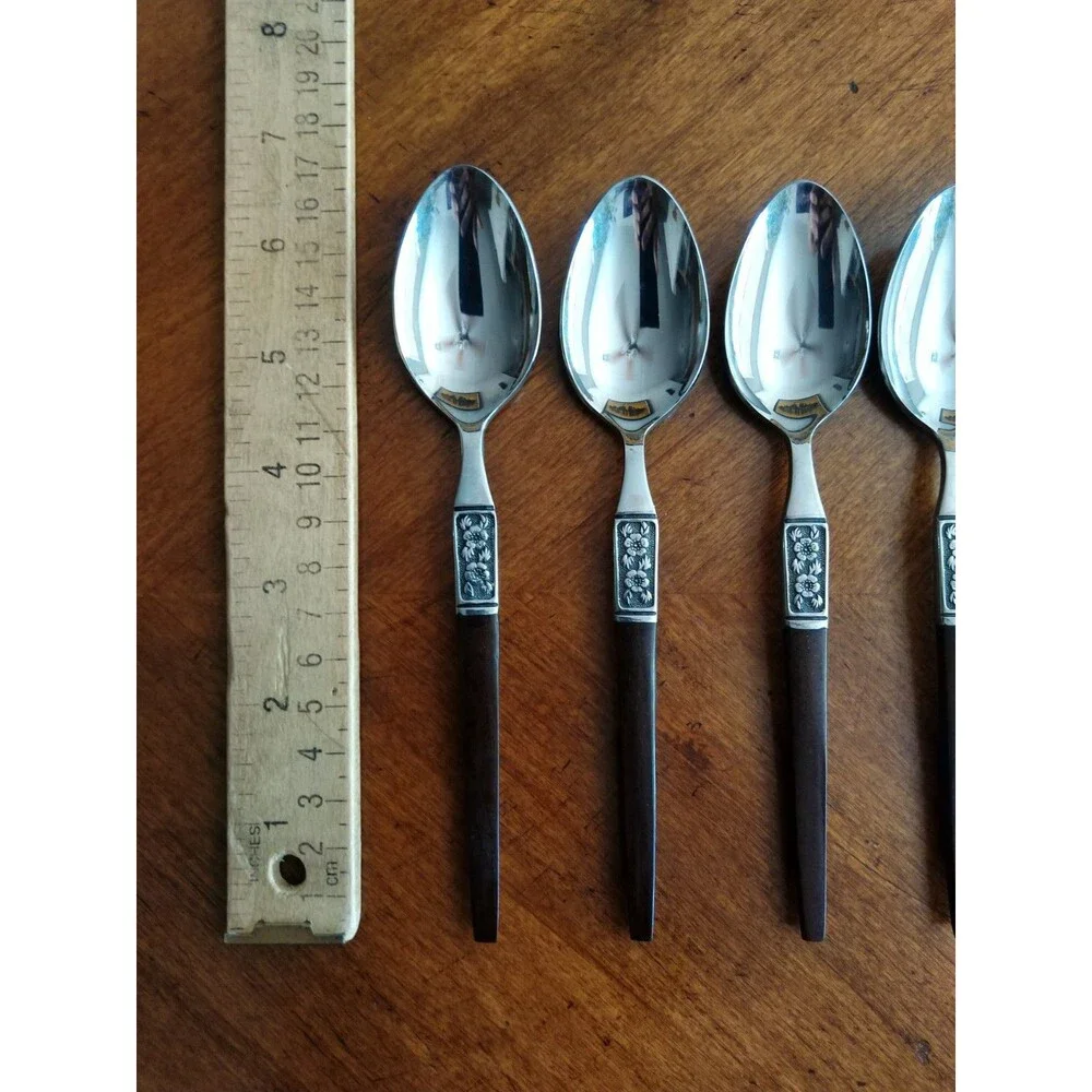 Lot 15x Teaspoons Ekco Eterna La Joya Stainless Faux Wood Flatwar MCM EKS14 6.4
